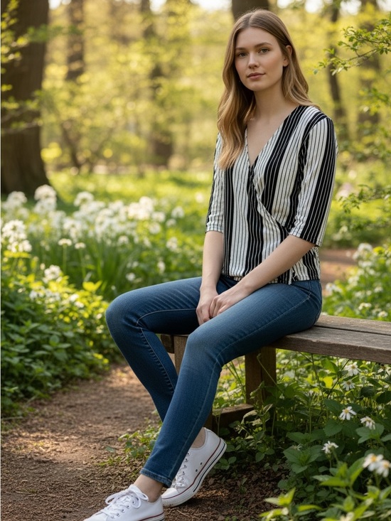 Robert Louis Tops - Robert Louis Black and White Wrap Blouse